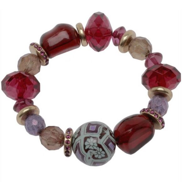 Pilgrim Skanderborg Goldtone Purple and Champagne Beaded Bracelet - Picture 1 of 2